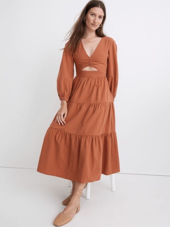 Madewell Dresses & Skirts - Madewell Crepe Cutout Midi Dress Earthen Red Size 12  Sold Out